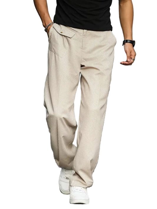 Men’s Wide-Leg Grid Pattern Pants