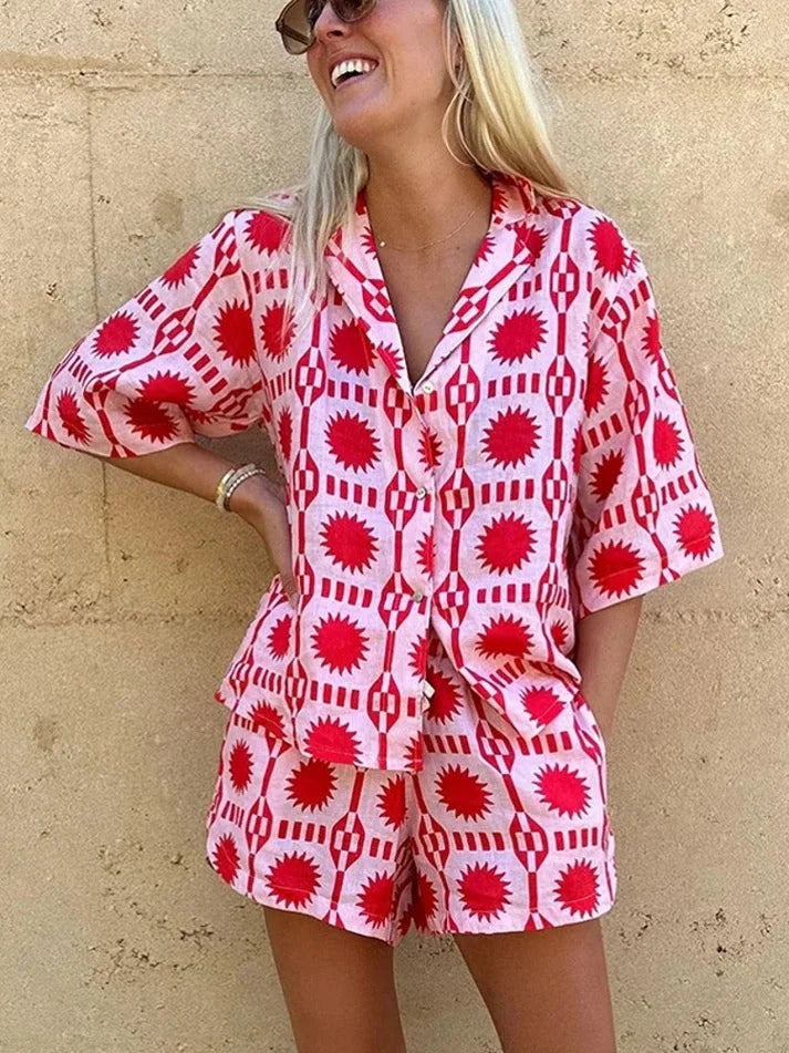 Women’s Printed Shirt and Shorts Set