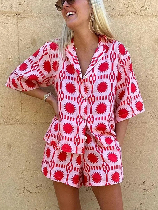 Women’s Printed Shirt and Shorts Set